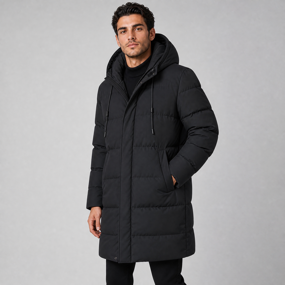 Men's Waterproof Longline Hooded Parka Winter Jacket