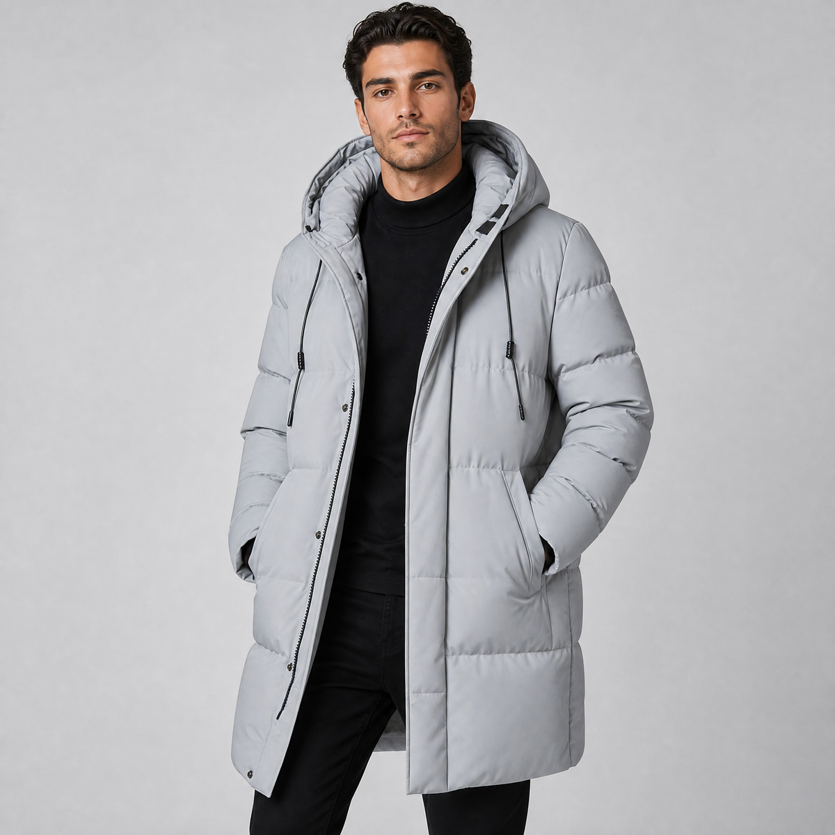 Men's Waterproof Longline Hooded Parka Winter Jacket