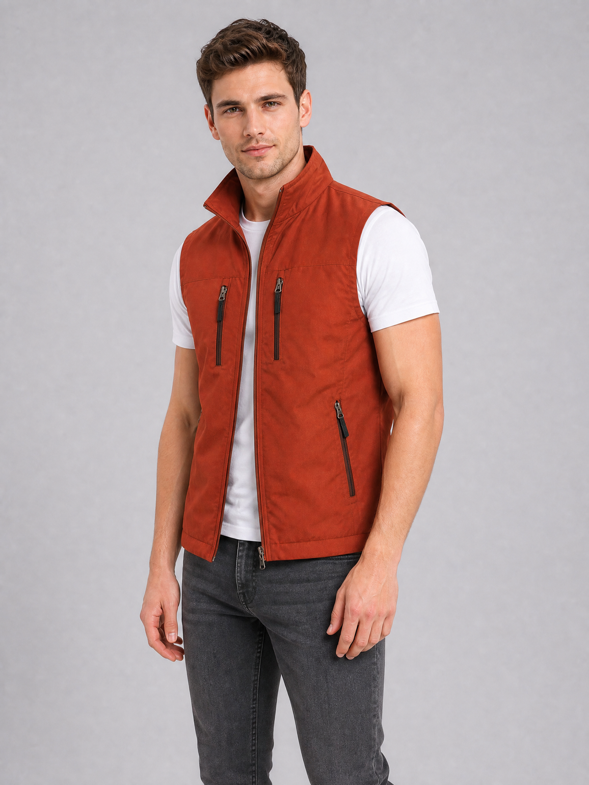 Men's Weatherproof Nylon Regular-Fit Zip-Up Gilet Black
