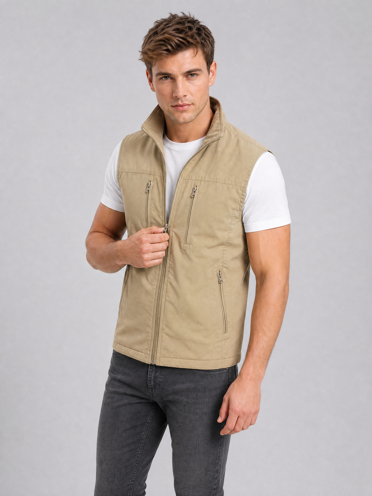 Men's Weatherproof Nylon Regular-Fit Zip-Up Gilet Black