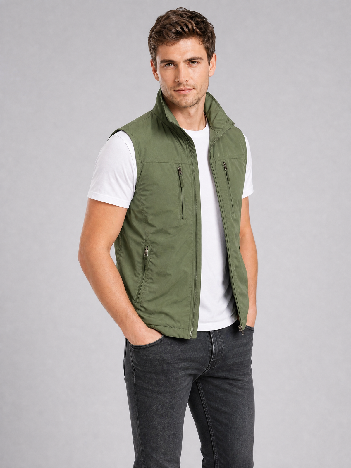 Men's Weatherproof Nylon Regular-Fit Zip-Up Gilet Black