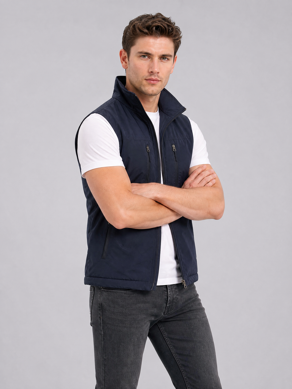 Men's Weatherproof Nylon Regular-Fit Zip-Up Gilet Black