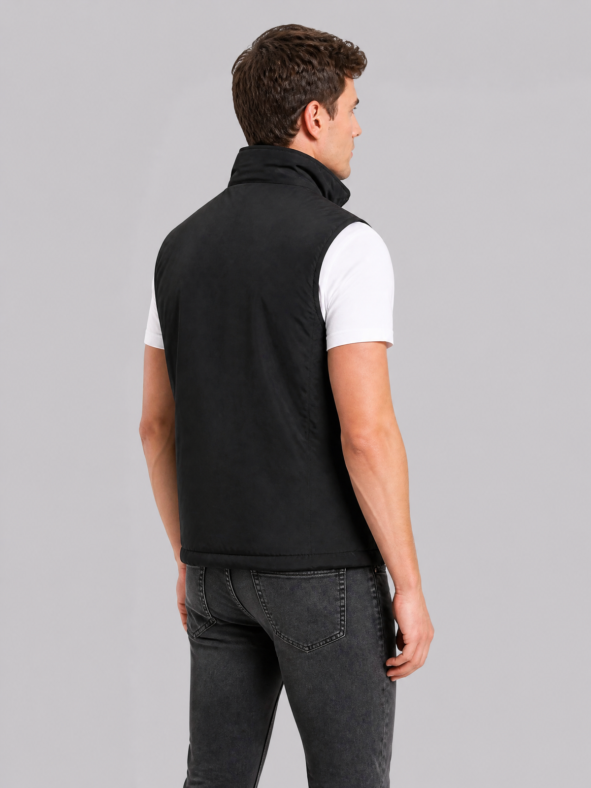 Men's Weatherproof Nylon Regular-Fit Zip-Up Gilet Black