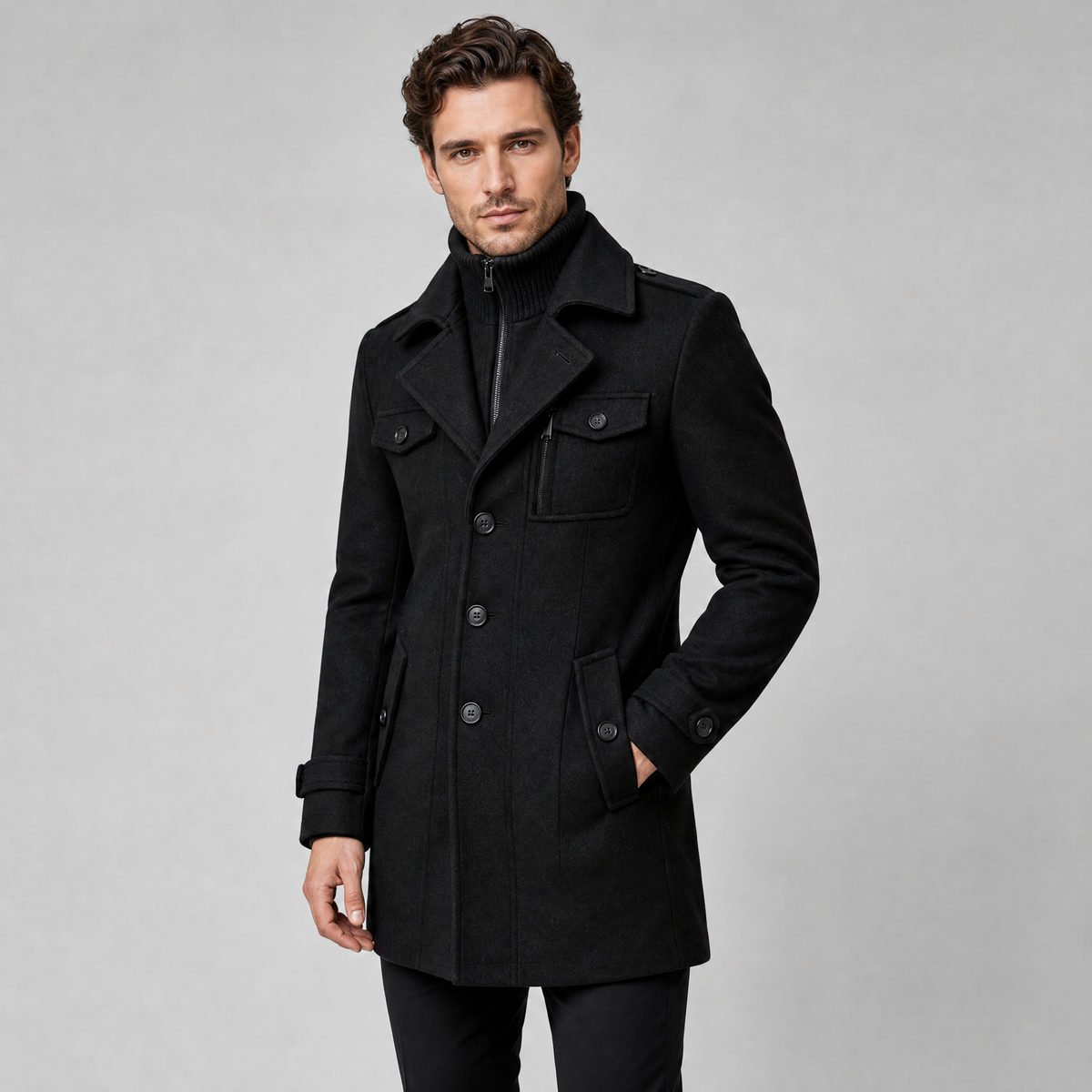Men's Wool Blend Double Collar Car Coat