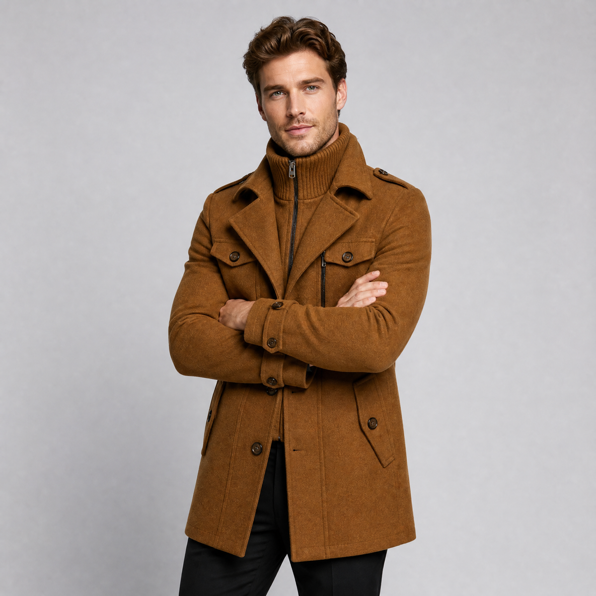 Men's Wool Blend Double Collar Car Coat