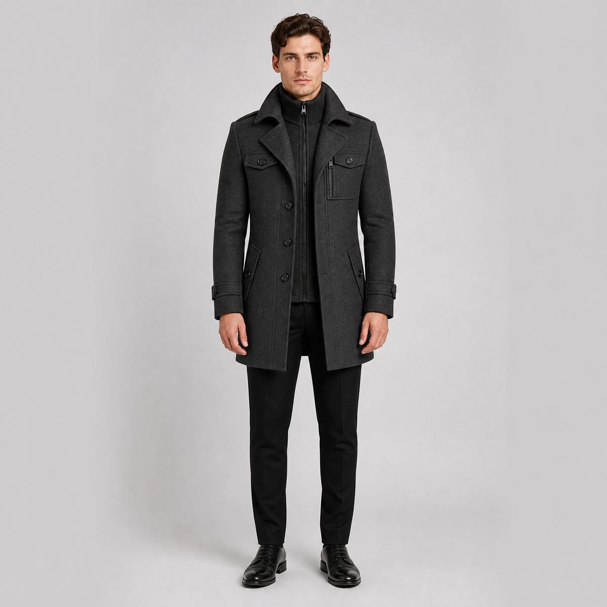 Men's Wool Blend Double Collar Car Coat