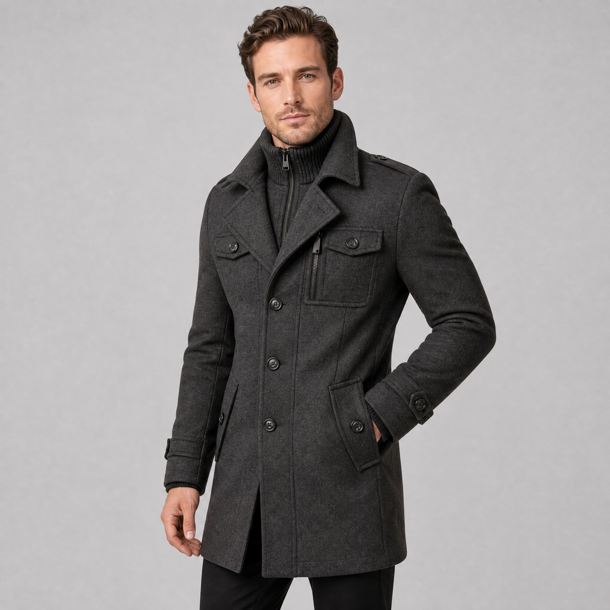 Men's Wool Blend Double Collar Car Coat
