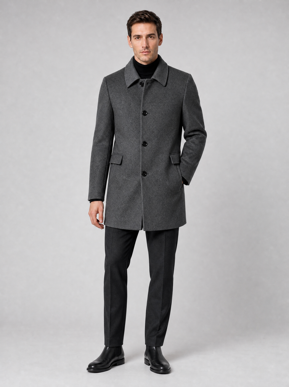 Men's Wool Blend Regular Single-Breasted Overcoat - product view 1