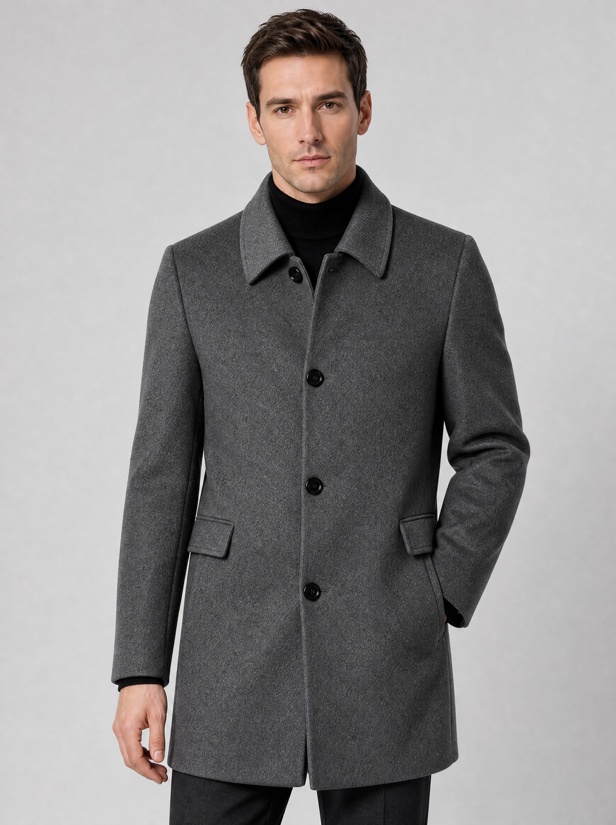 Men's Wool Blend Regular Single-Breasted Overcoat - Grey colour view