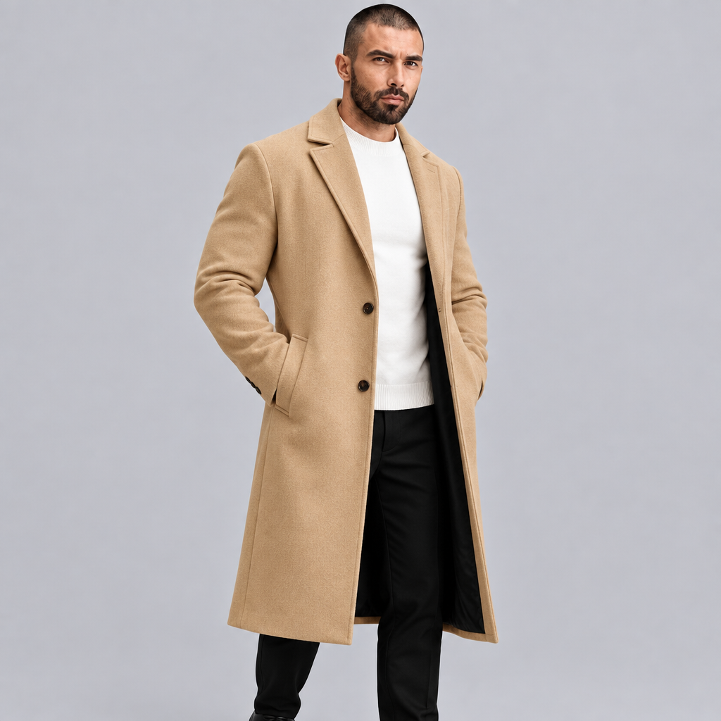 Men's Wool Blend Single-Breasted Overcoat