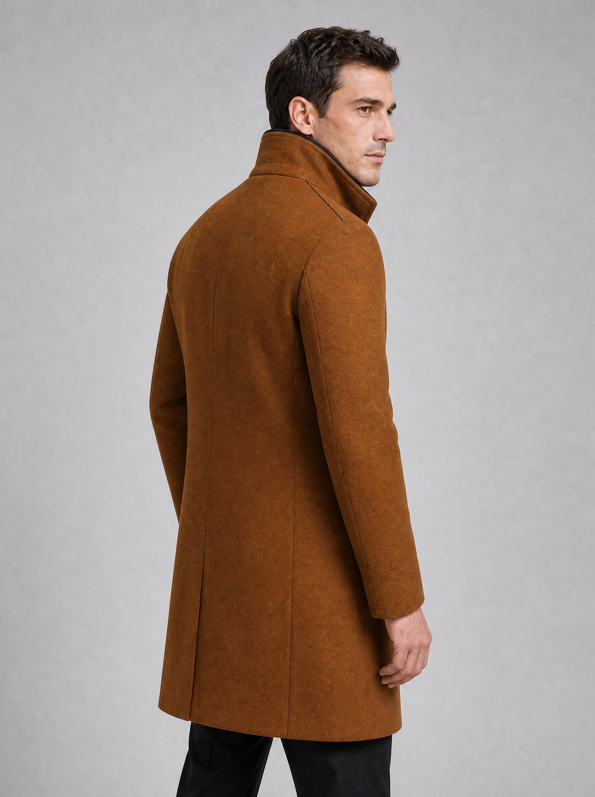 Men's Wool Blend Tailored Contrast Stand Collar Overcoat