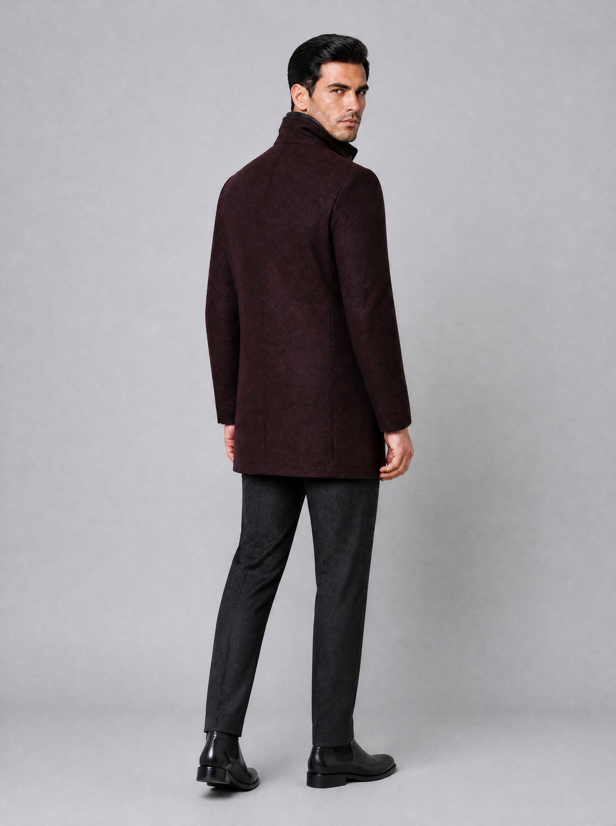 Men's Wool Blend Tailored Padded Inset Stand Collar Overcoat - product view 2