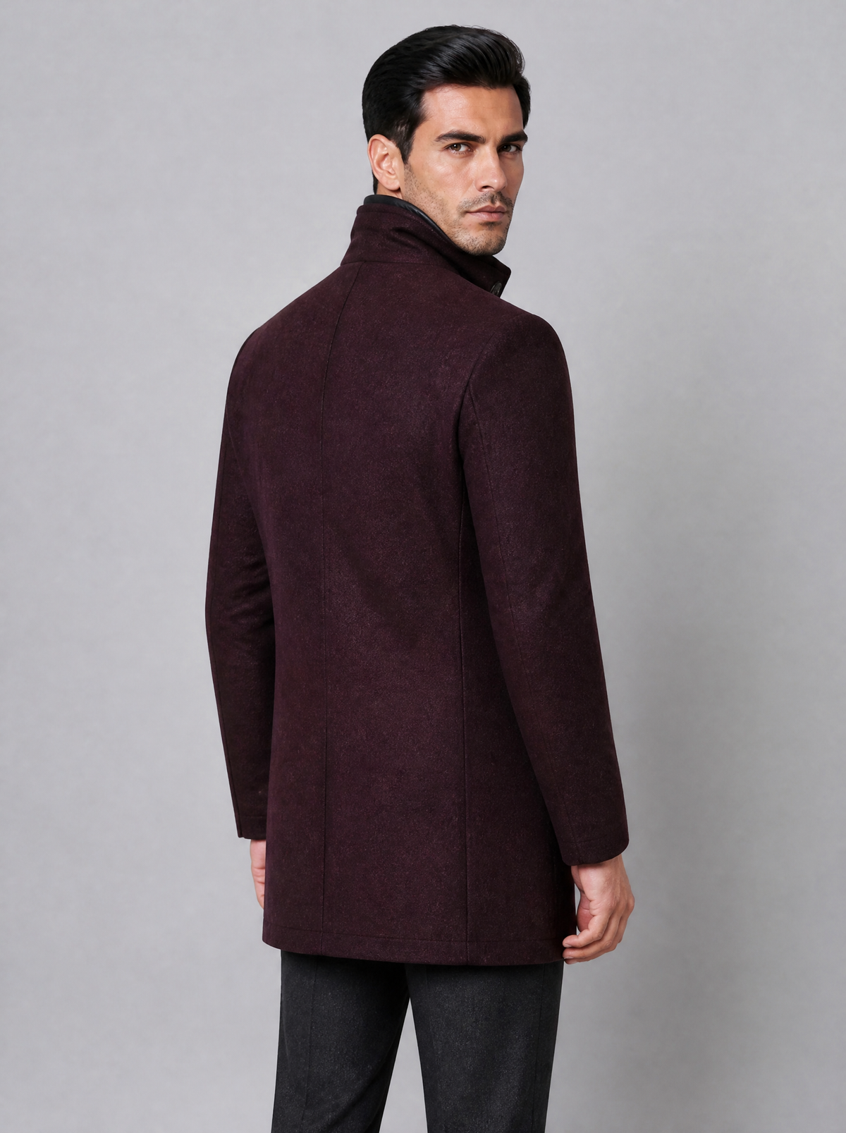 Men's Wool Blend Tailored Padded Inset Stand Collar Overcoat - product view 4