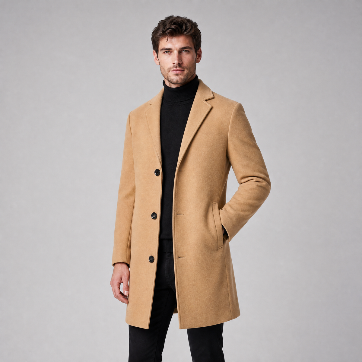 Men's Wool Single-Breasted Overcoat