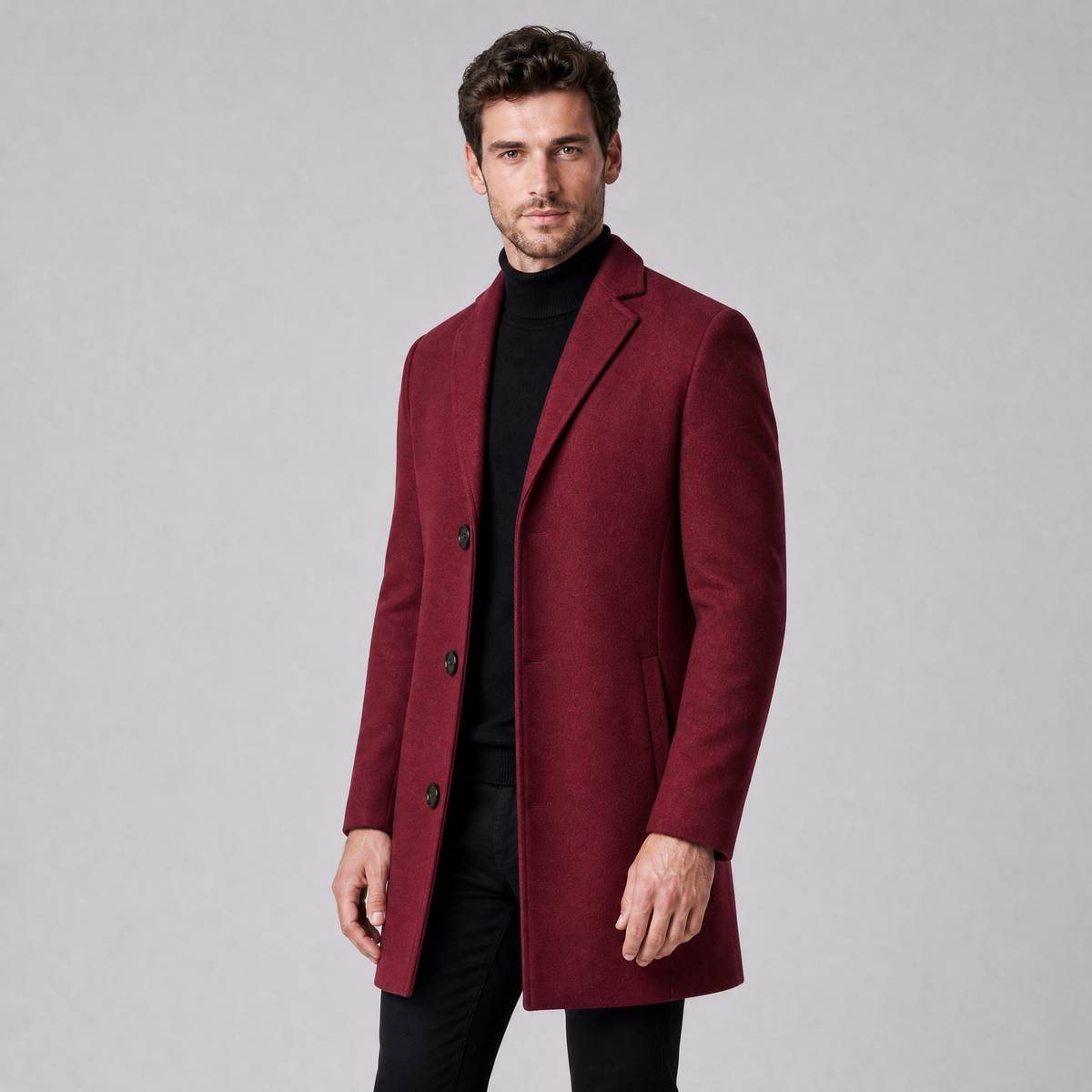 Men's Wool Single-Breasted Overcoat