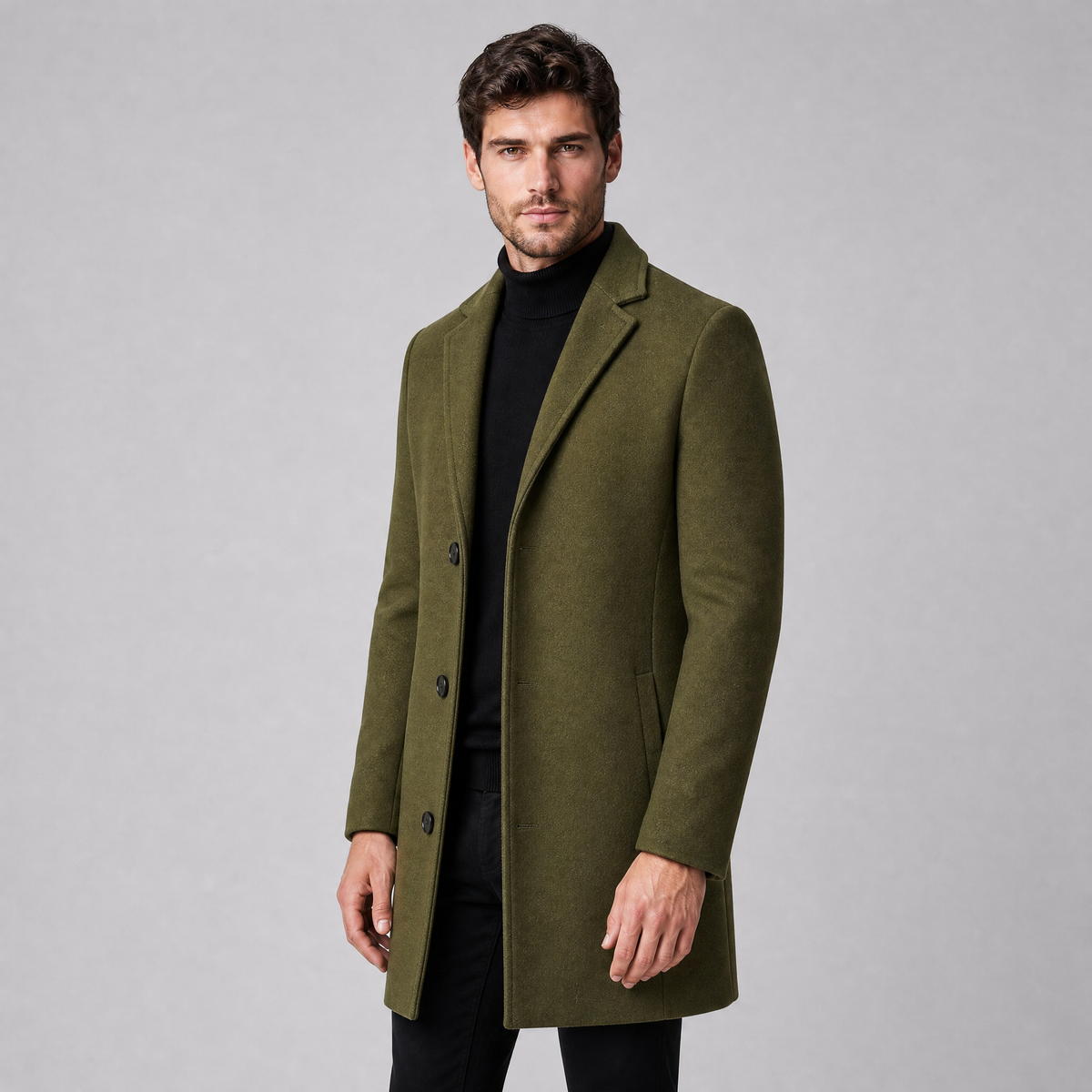 Men's Wool Single-Breasted Overcoat