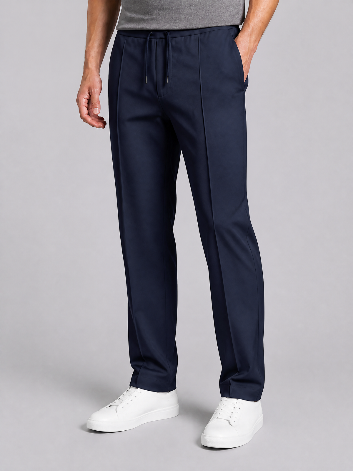 Men's Woven Blend Drawstring Straight Leg Trousers