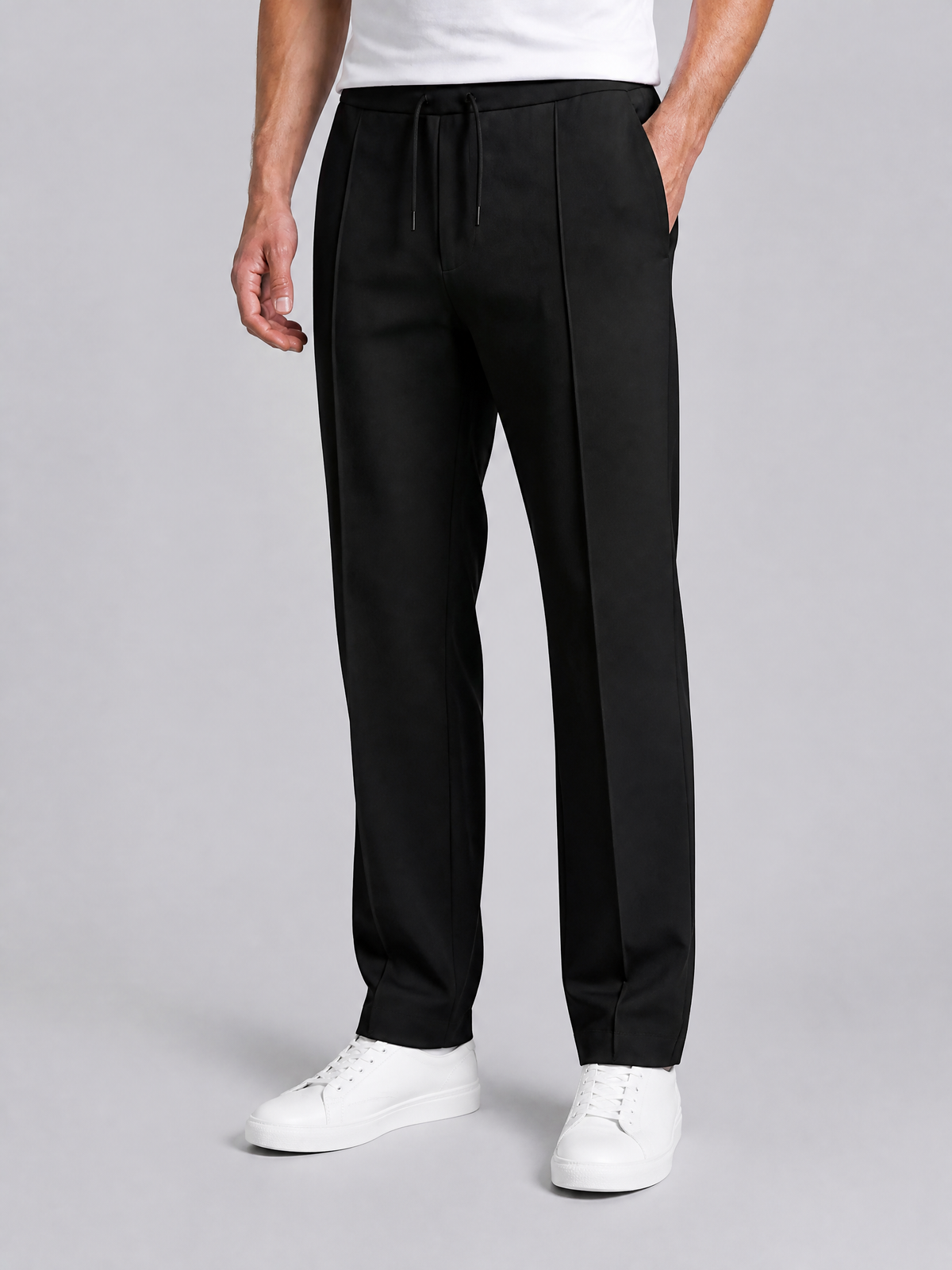 Men's Woven Blend Drawstring Straight Leg Trousers