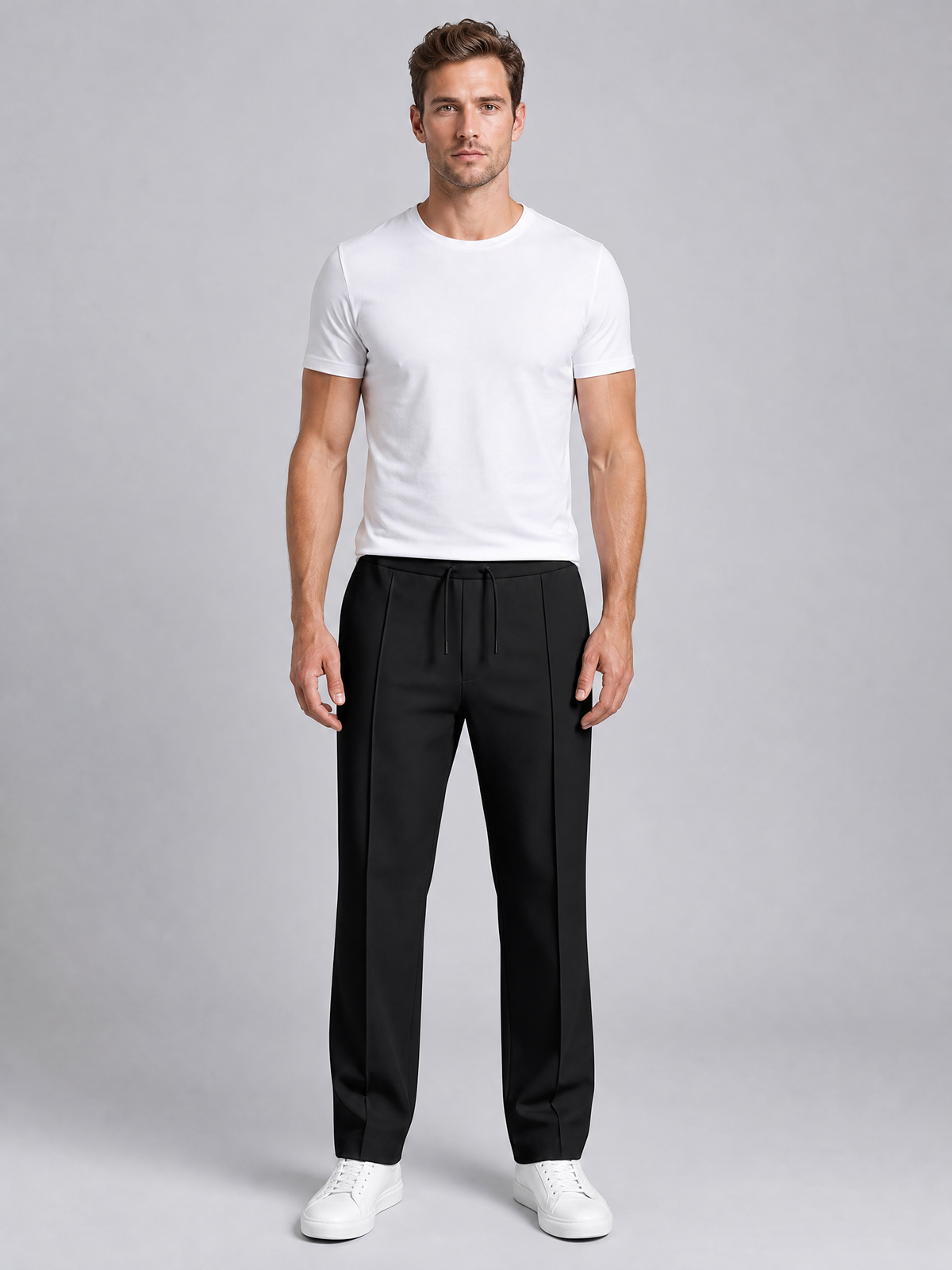 Men's Woven Blend Drawstring Straight Leg Trousers