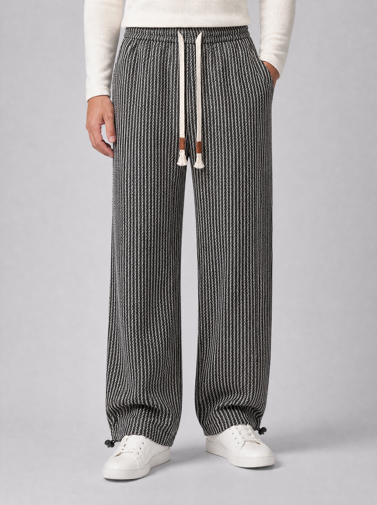 Men's Woven Blend Drawstring Wide Leg Trousers