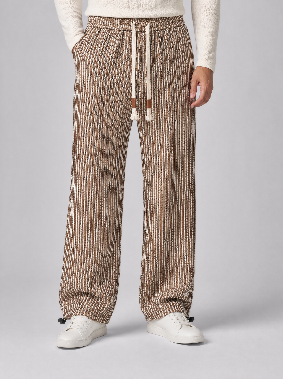 Men's Woven Blend Drawstring Wide Leg Trousers