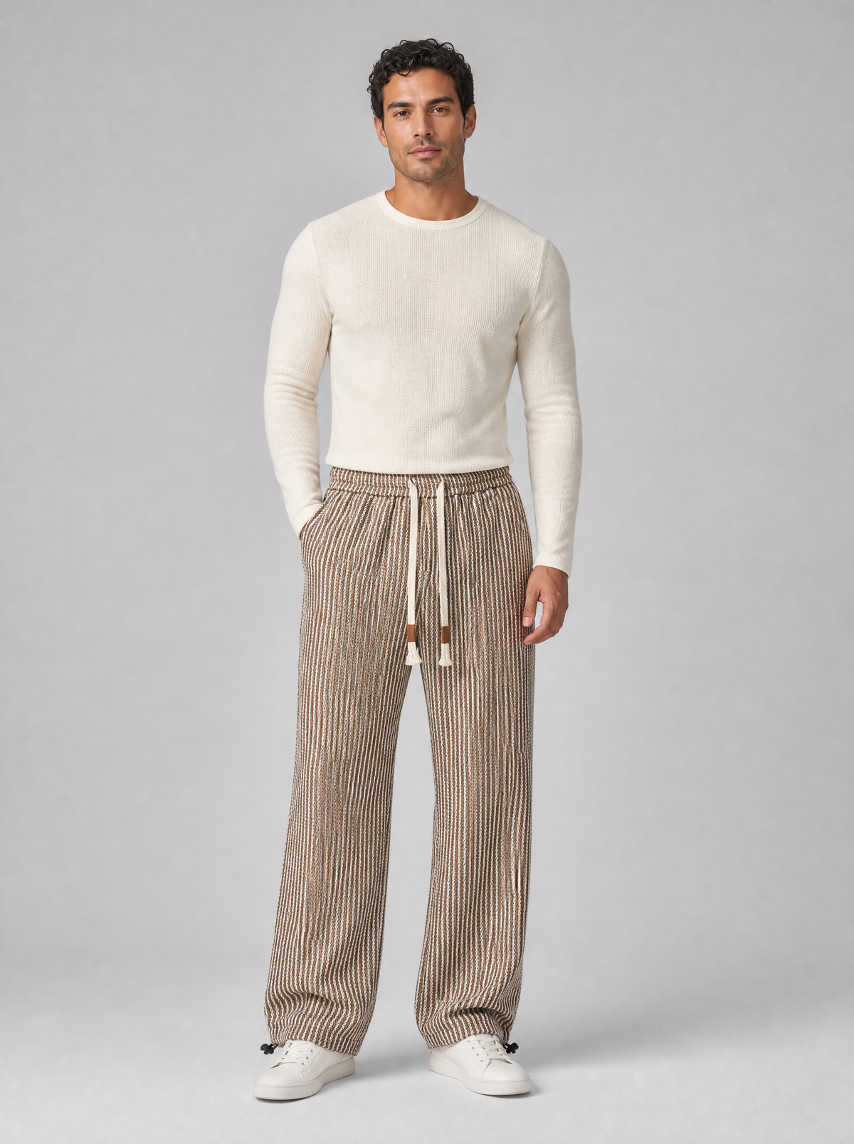 Men's Woven Blend Drawstring Wide Leg Trousers
