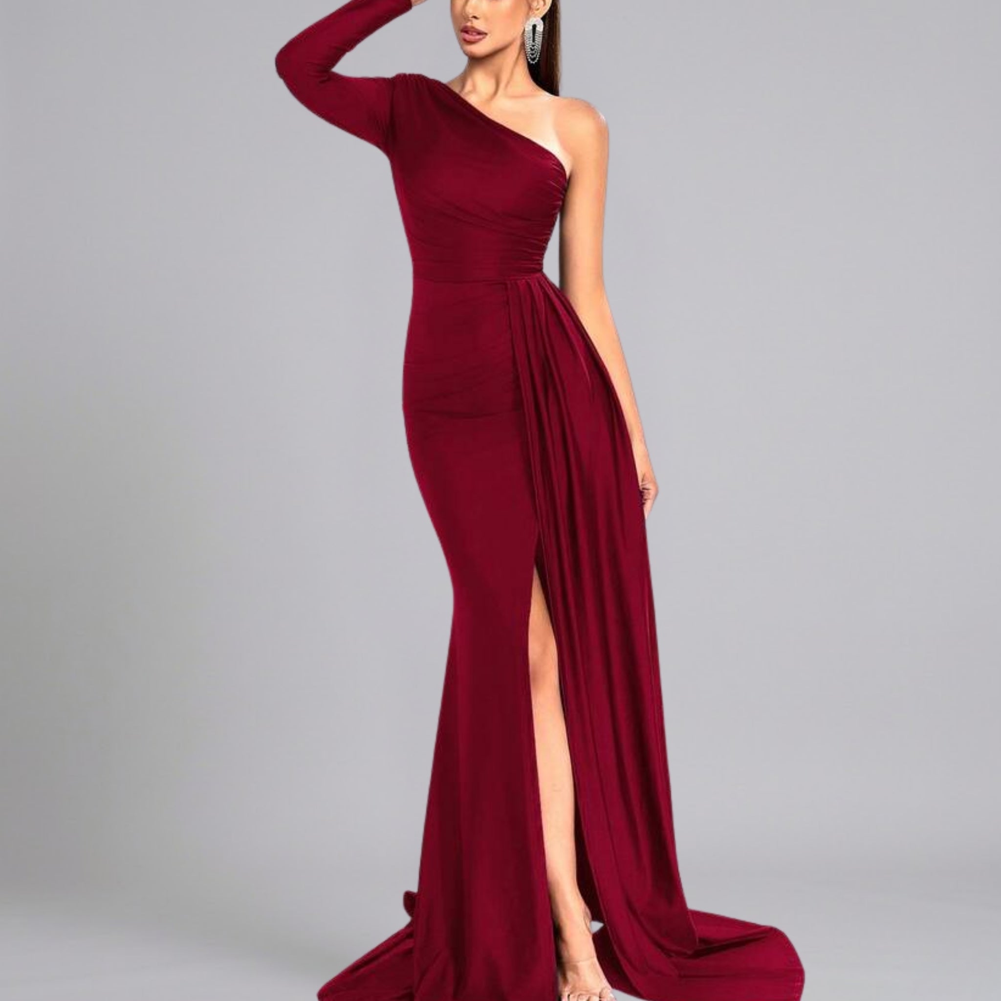 Women’s Asymmetric Draped Occasion Maxi Dress
