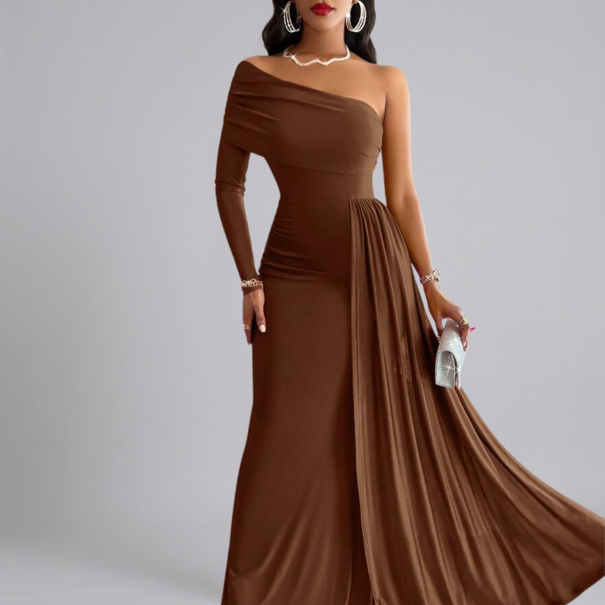 Women’s Asymmetric Draped Occasion Maxi Dress