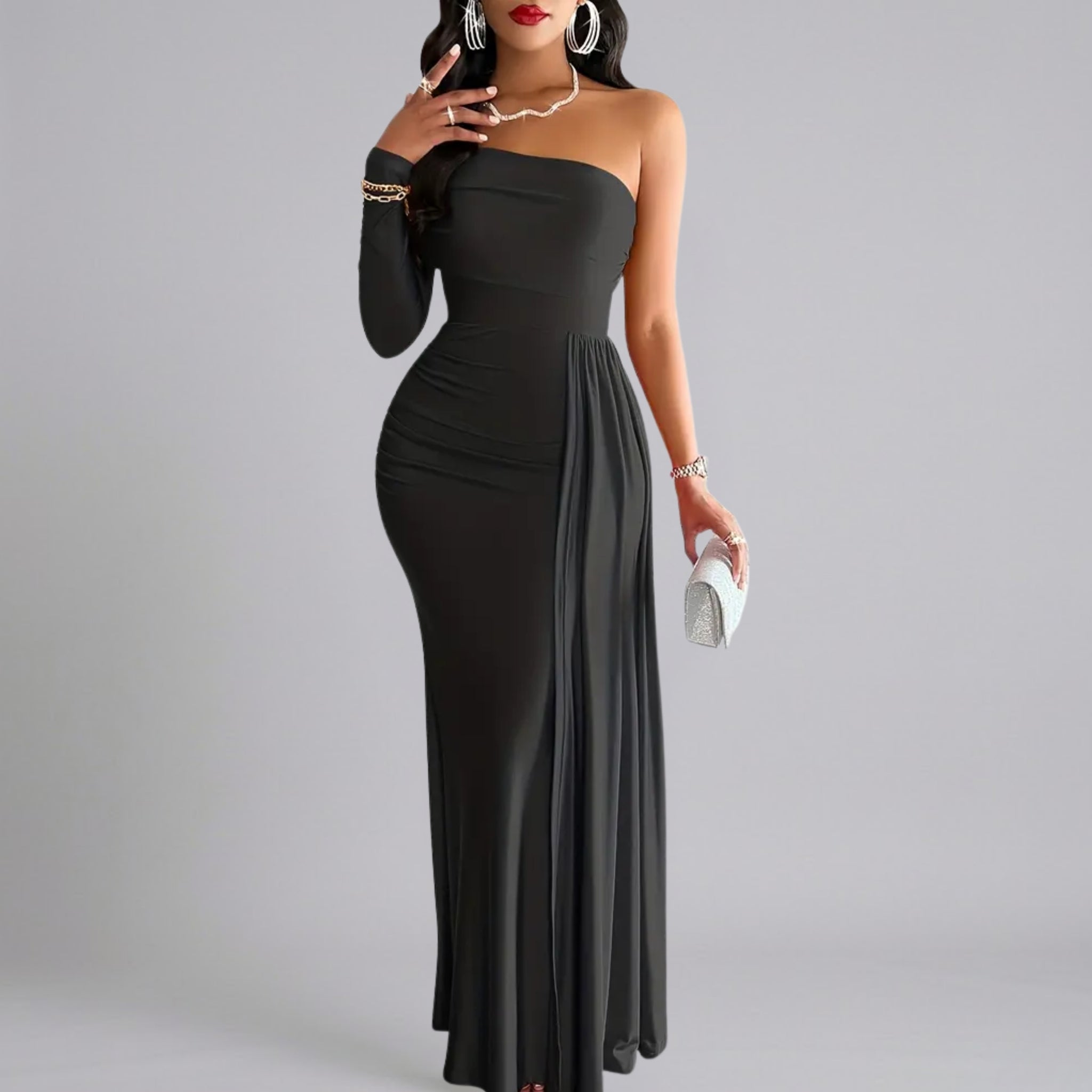 Women’s Asymmetric Draped Occasion Maxi Dress