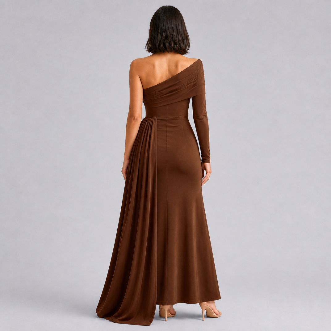 Women’s Asymmetric Draped Occasion Maxi Dress