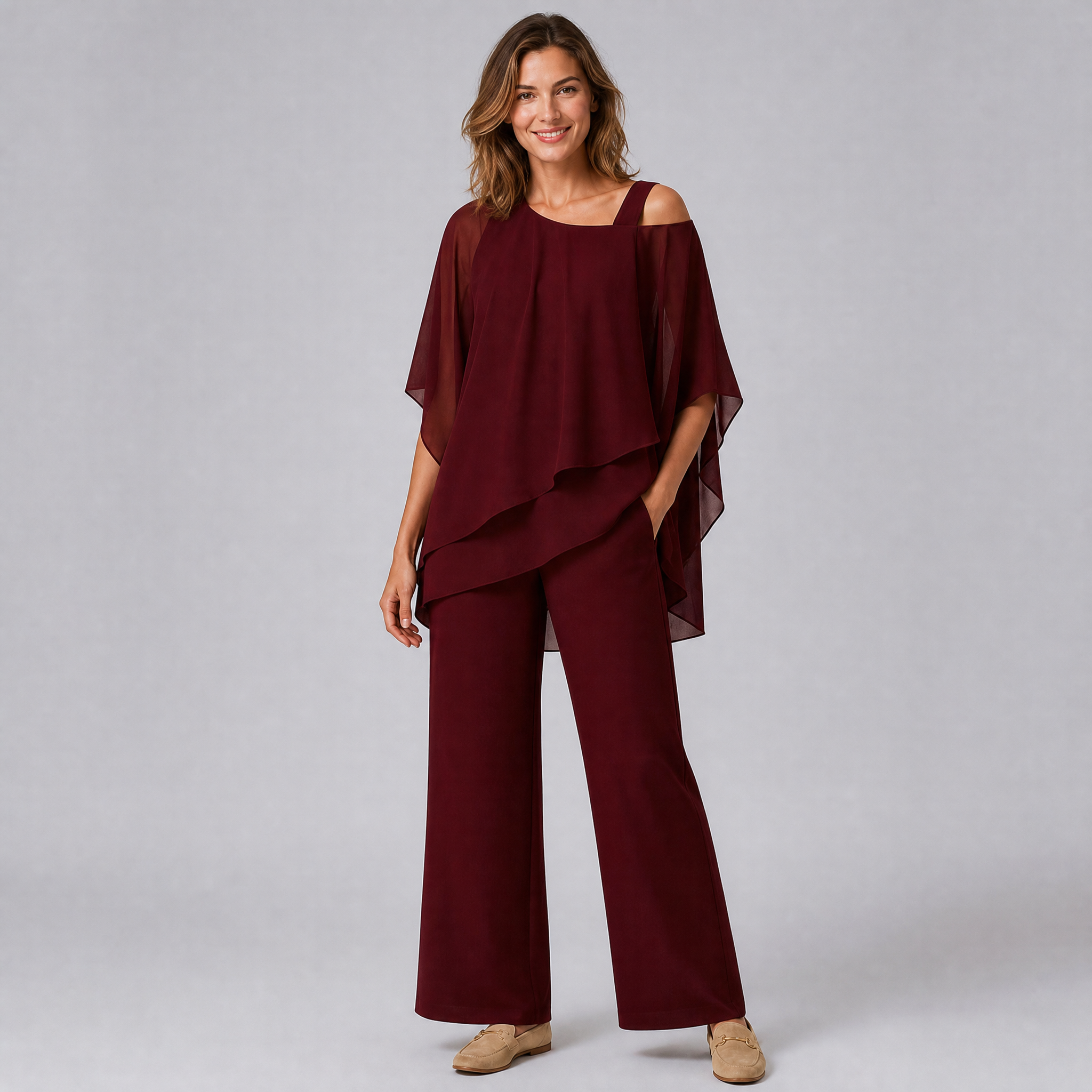 Women’s Asymmetric Layered Chiffon Set
