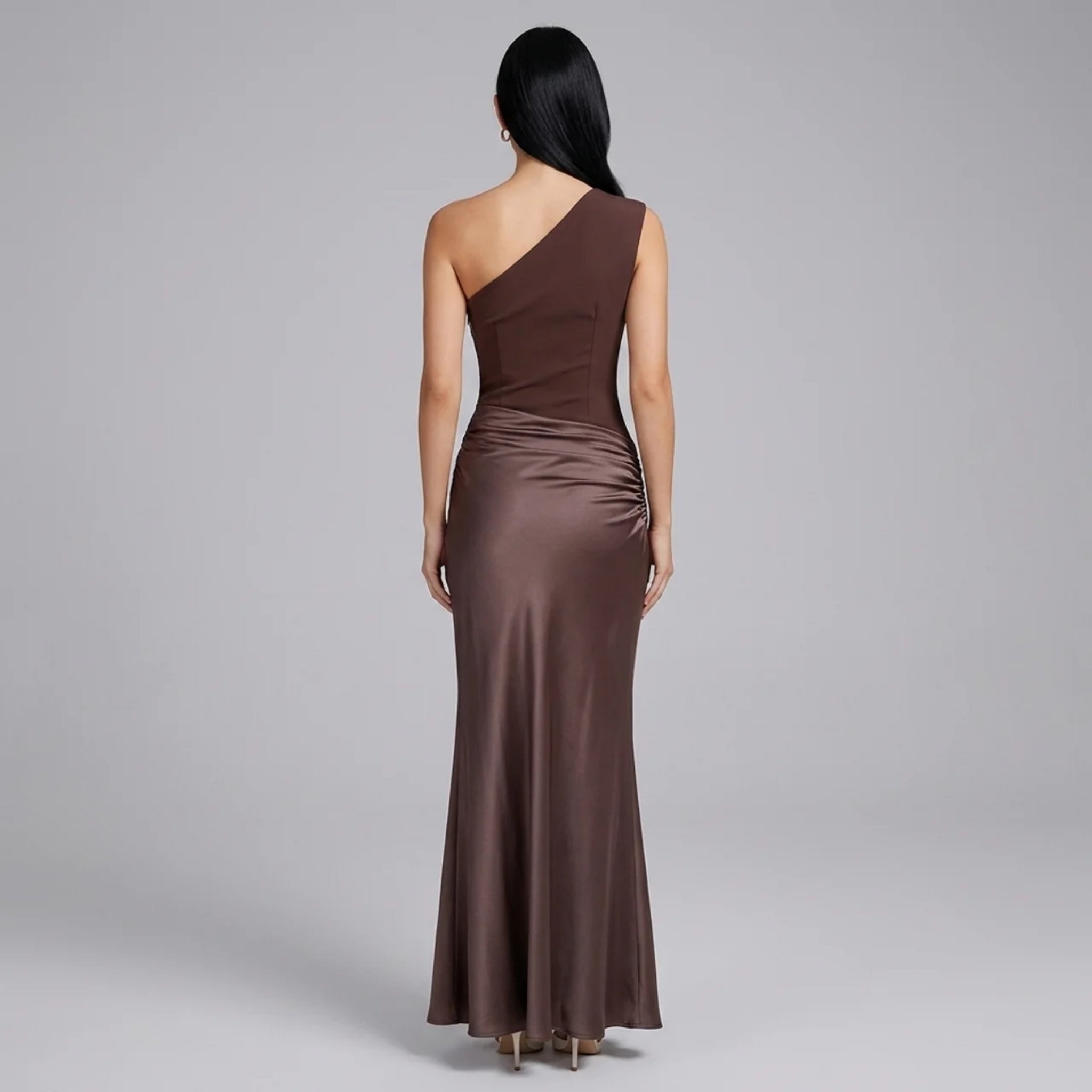 Women’s Asymmetric Ruched Draped Maxi Dress