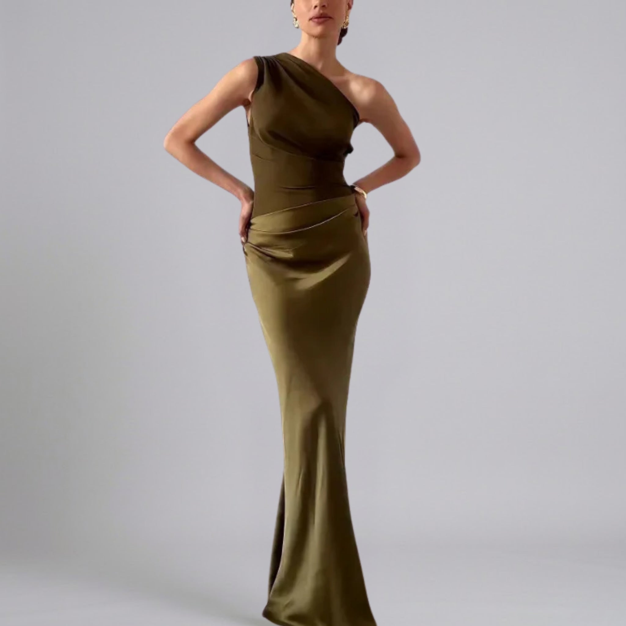 Women’s Asymmetric Ruched Draped Maxi Dress