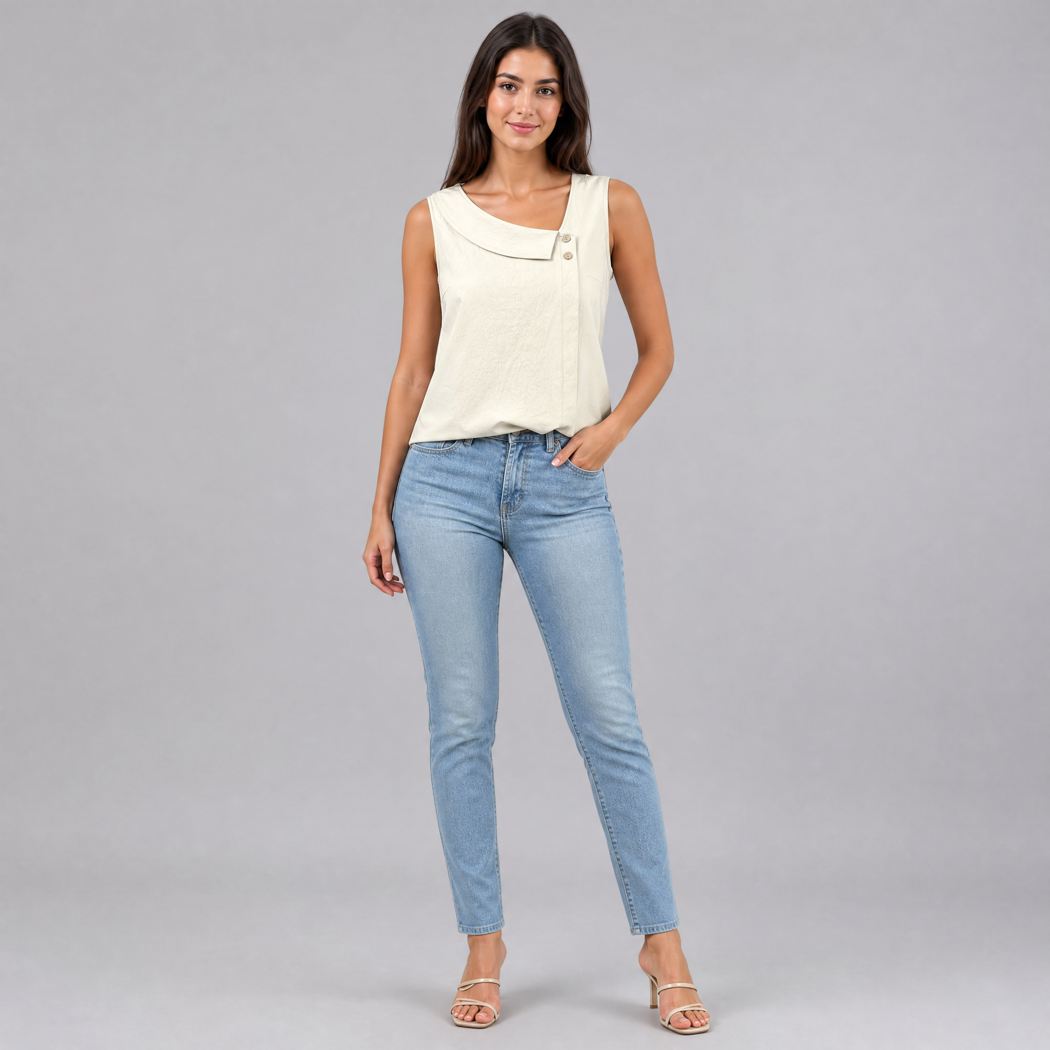 Women’s Asymmetric Sleeveless Button-Detail Blouse