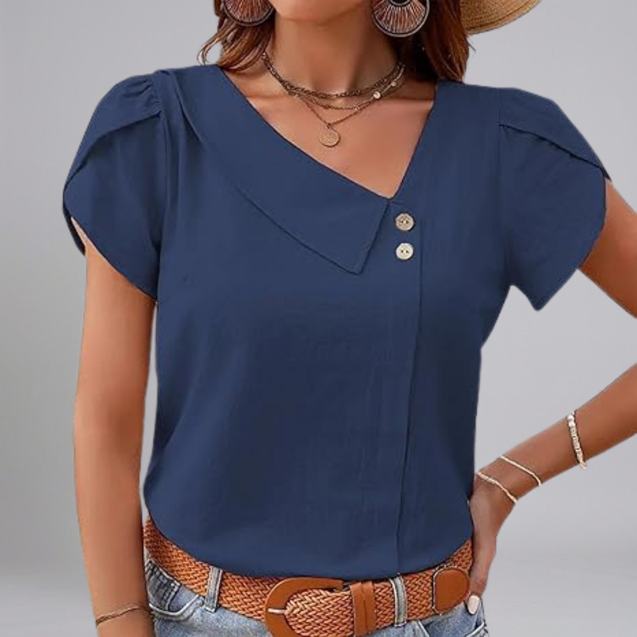 Women’s Asymmetrical Cold-Shoulder Blouse with Smooth-Finish Silhouette