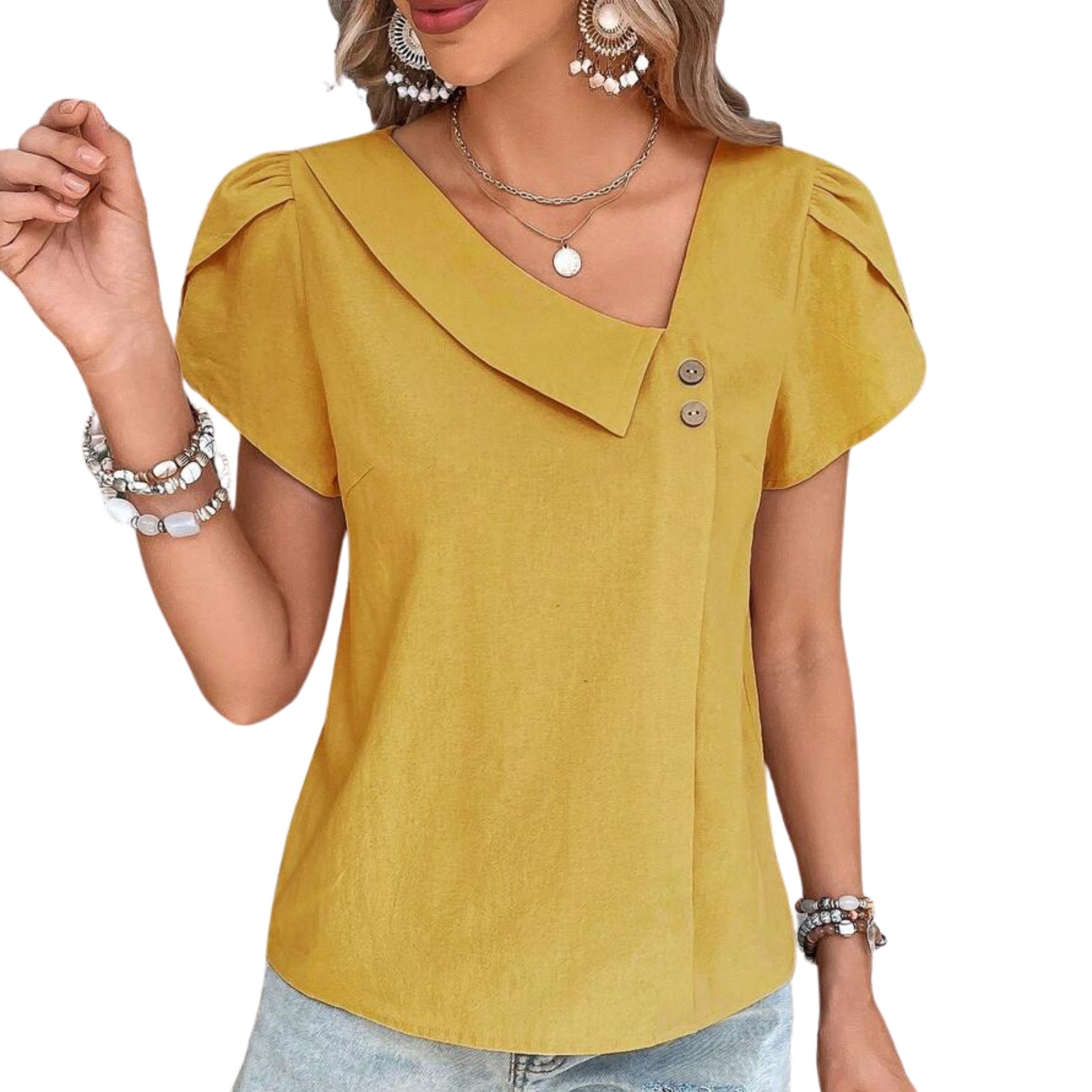 Women’s Asymmetrical Cold-Shoulder Blouse with Smooth-Finish Silhouette