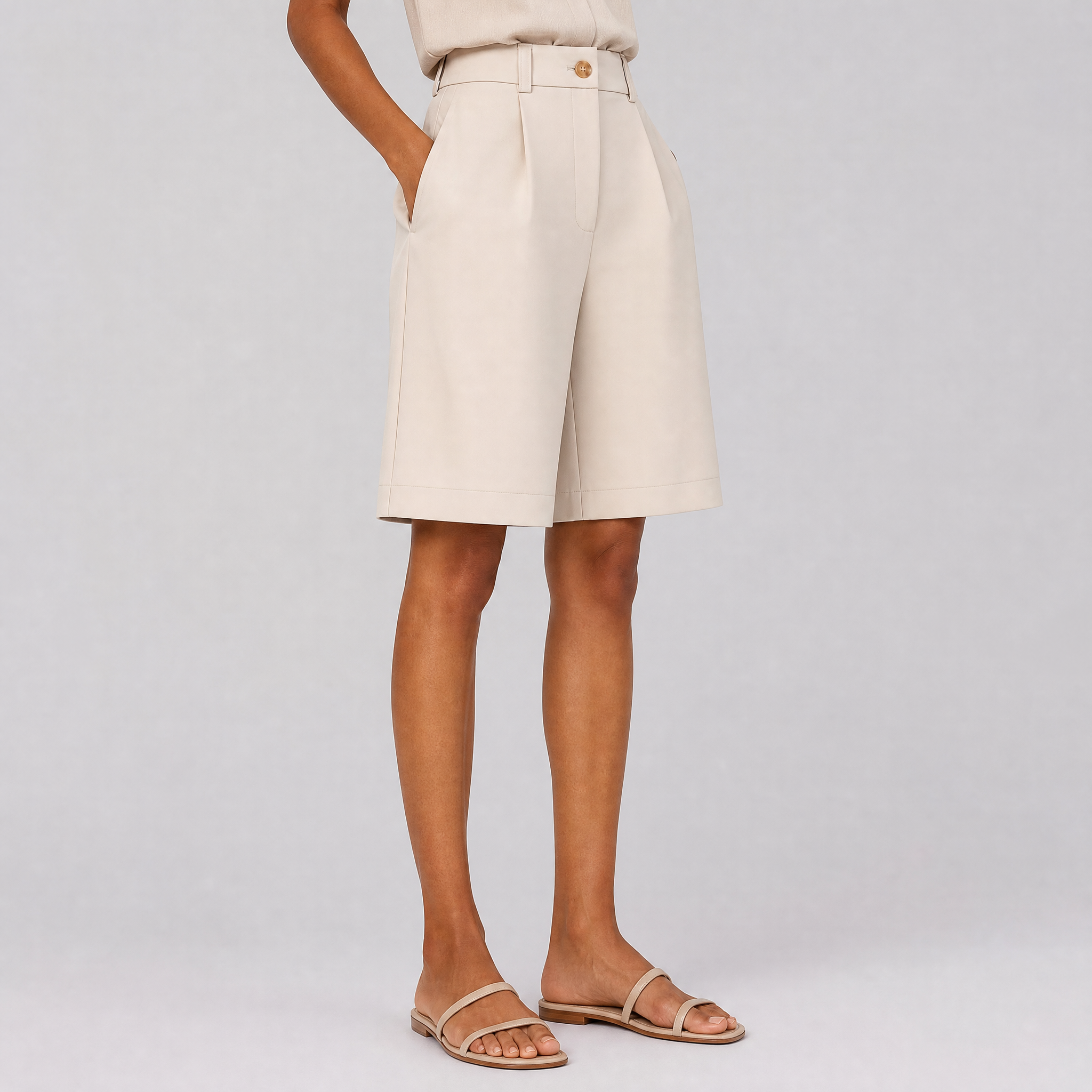 Women's Beige Bermuda Shorts – Tailored Shorts Women