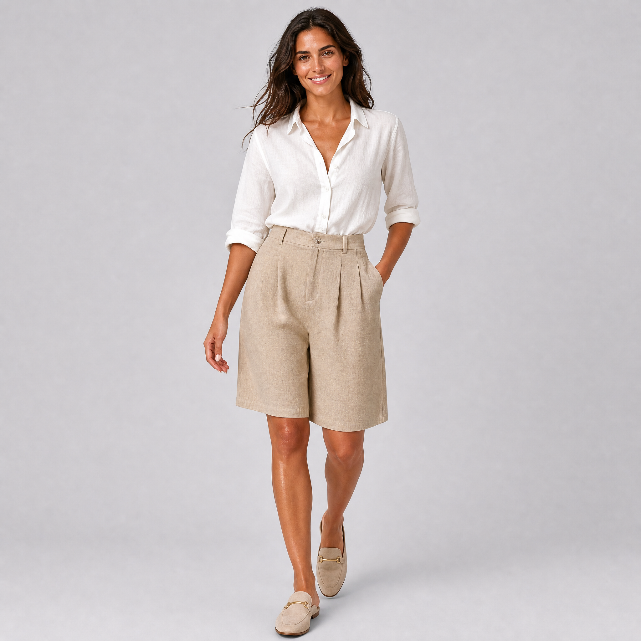Women's Beige Cotton Bermuda Shorts – Tailored Women's Shorts