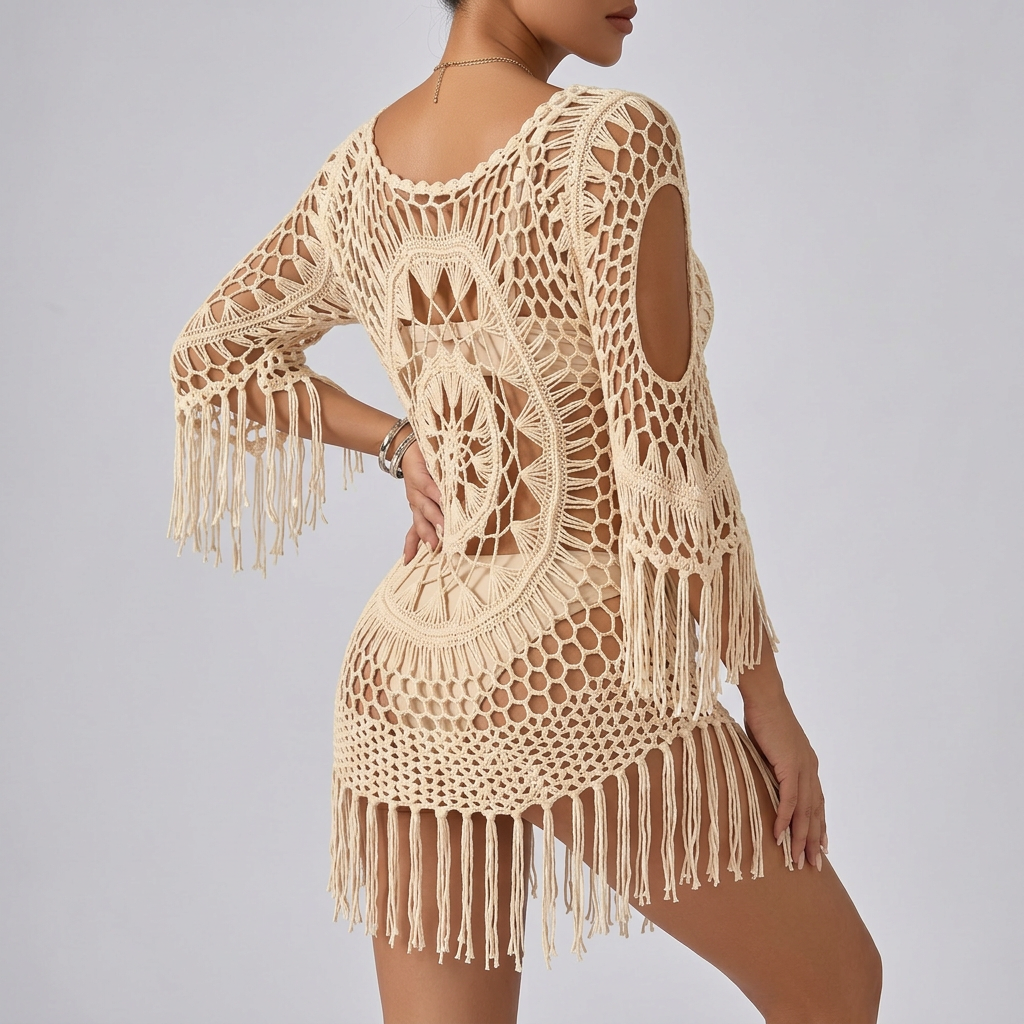 Women's Beige Crochet Top – Summer Beach Festival Top