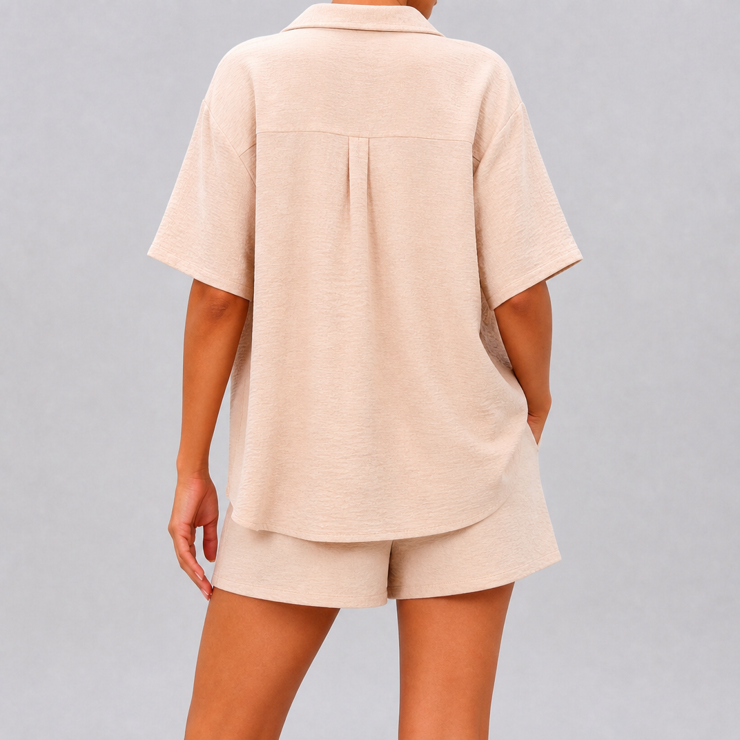 Women's Beige Linen Look Co-ord Set – Summer Short Sets