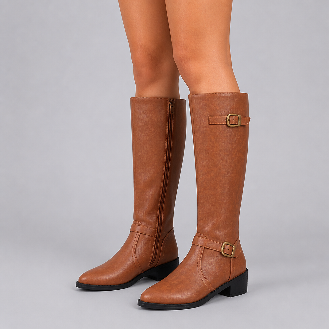 Women's Black Knee High Boots – Equestrian Buckle Riding Boots