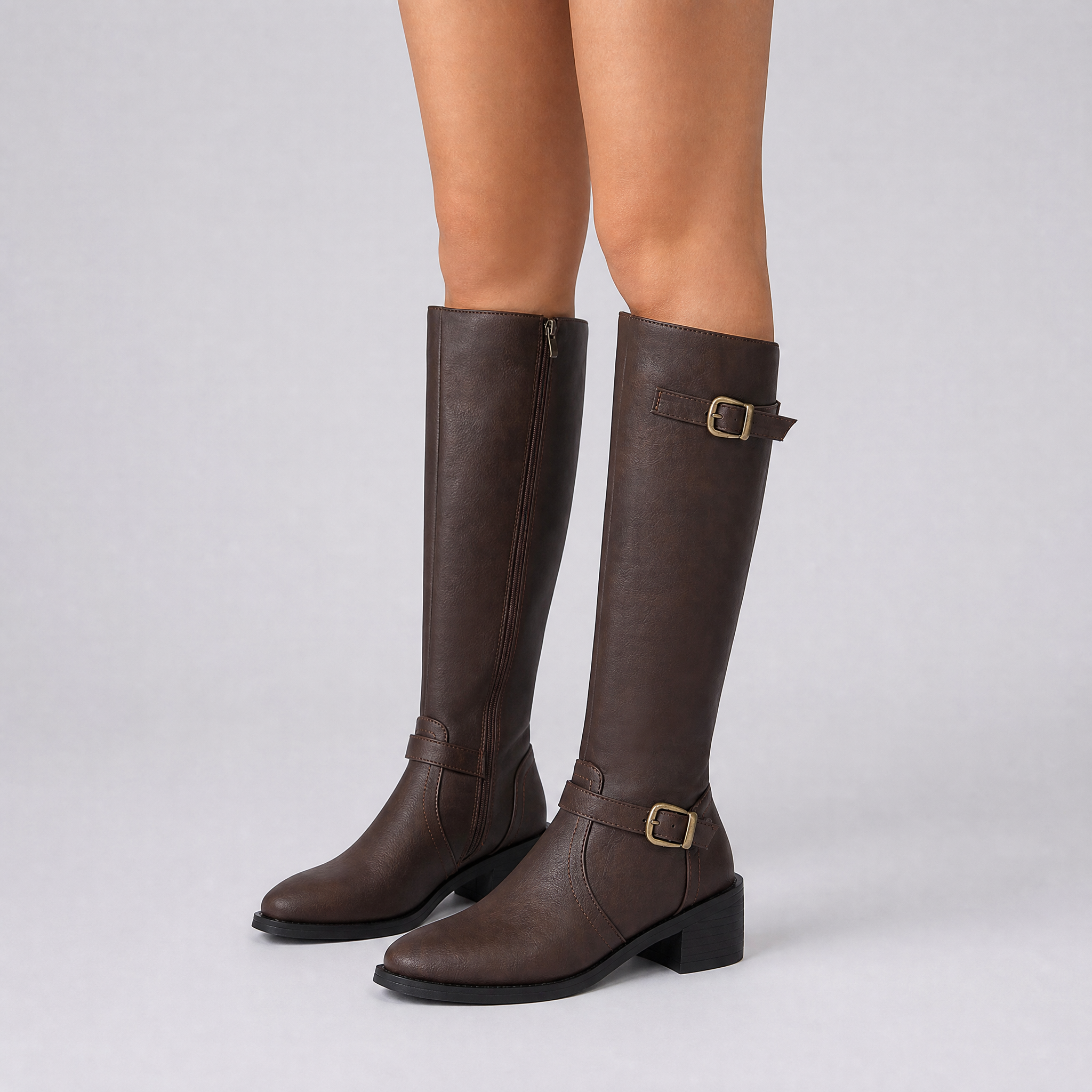 Women's Black Knee High Boots – Equestrian Buckle Riding Boots