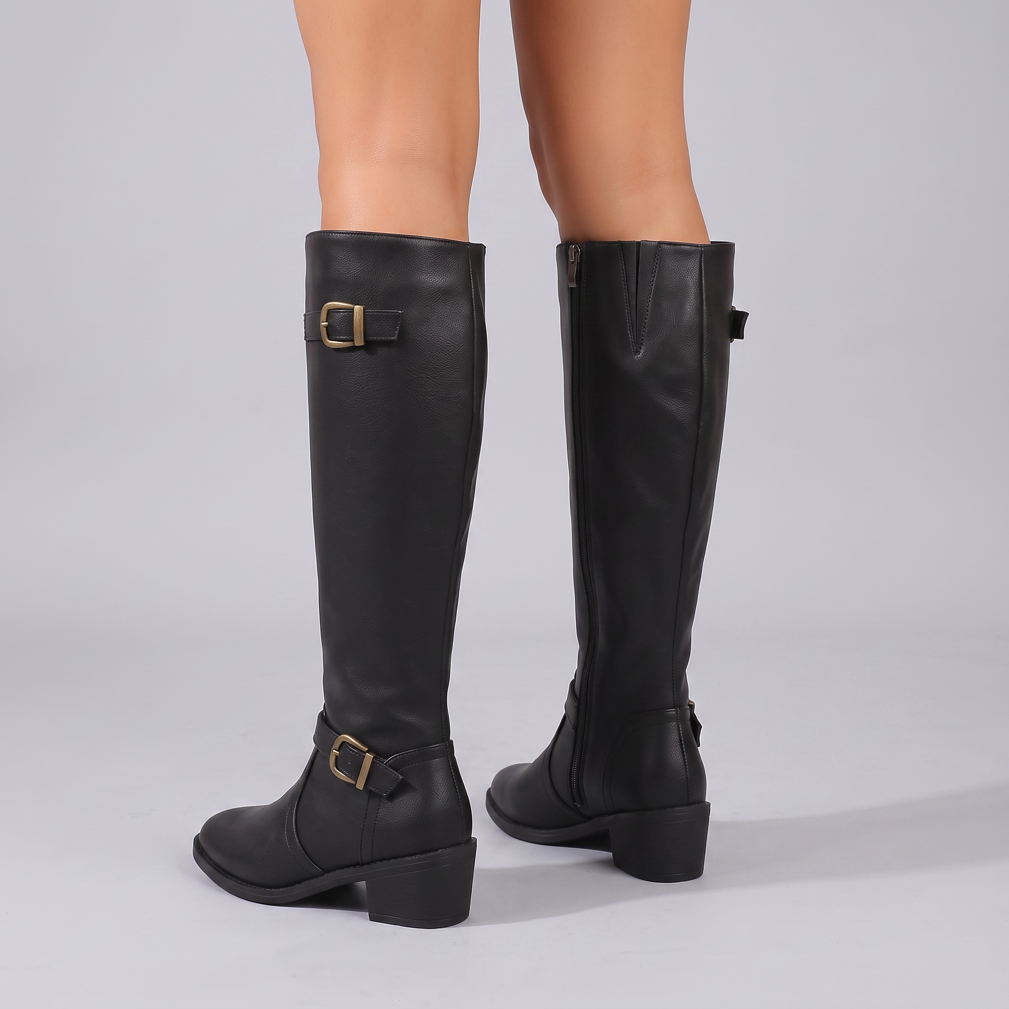 Women's Black Knee High Boots – Equestrian Buckle Riding Boots