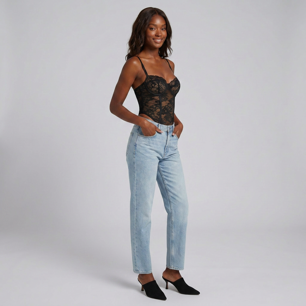 Women's Black Lace Corset Top – Going Out Party Bustier Top