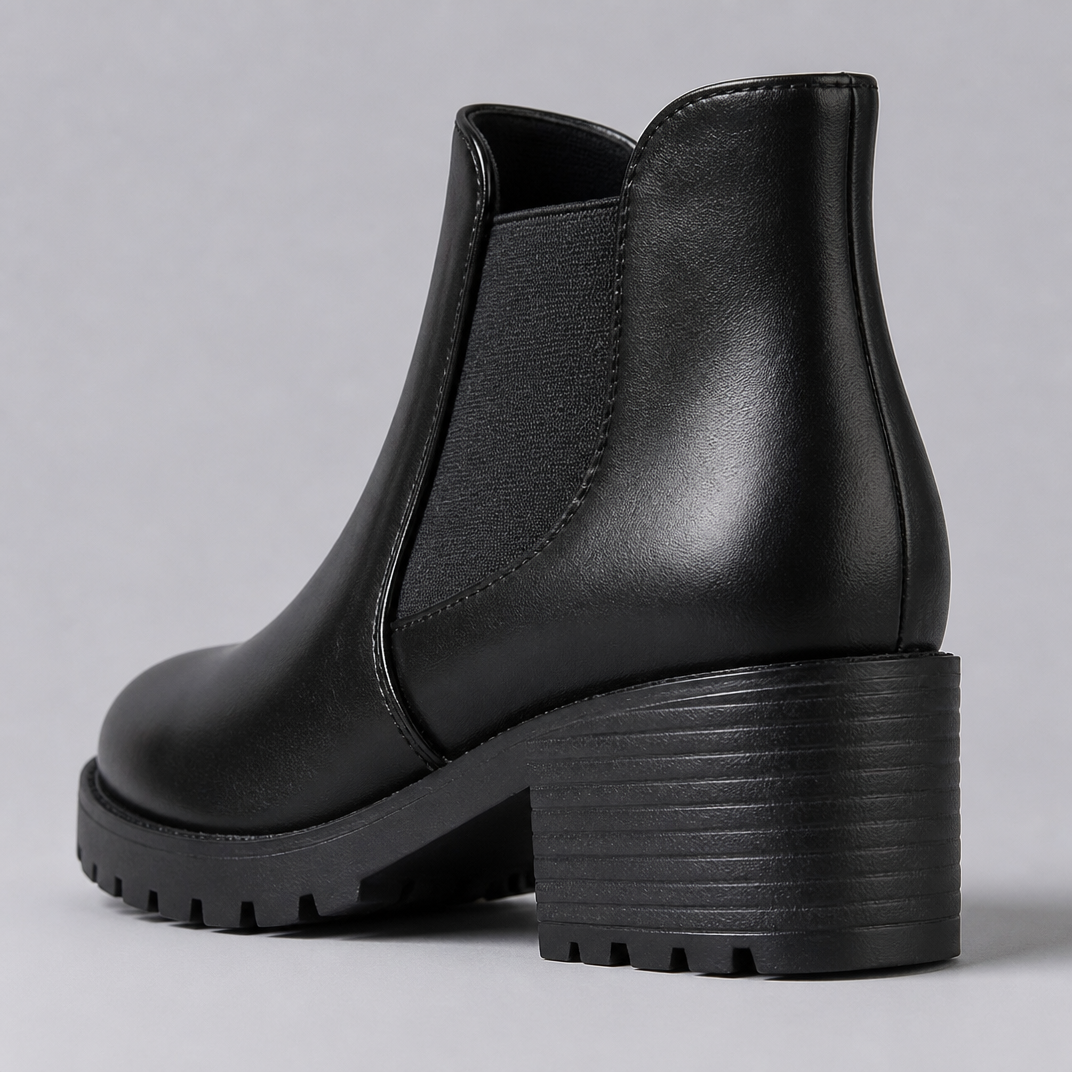 Women's Black Leather Low Block Heel Chelsea Ankle Boots