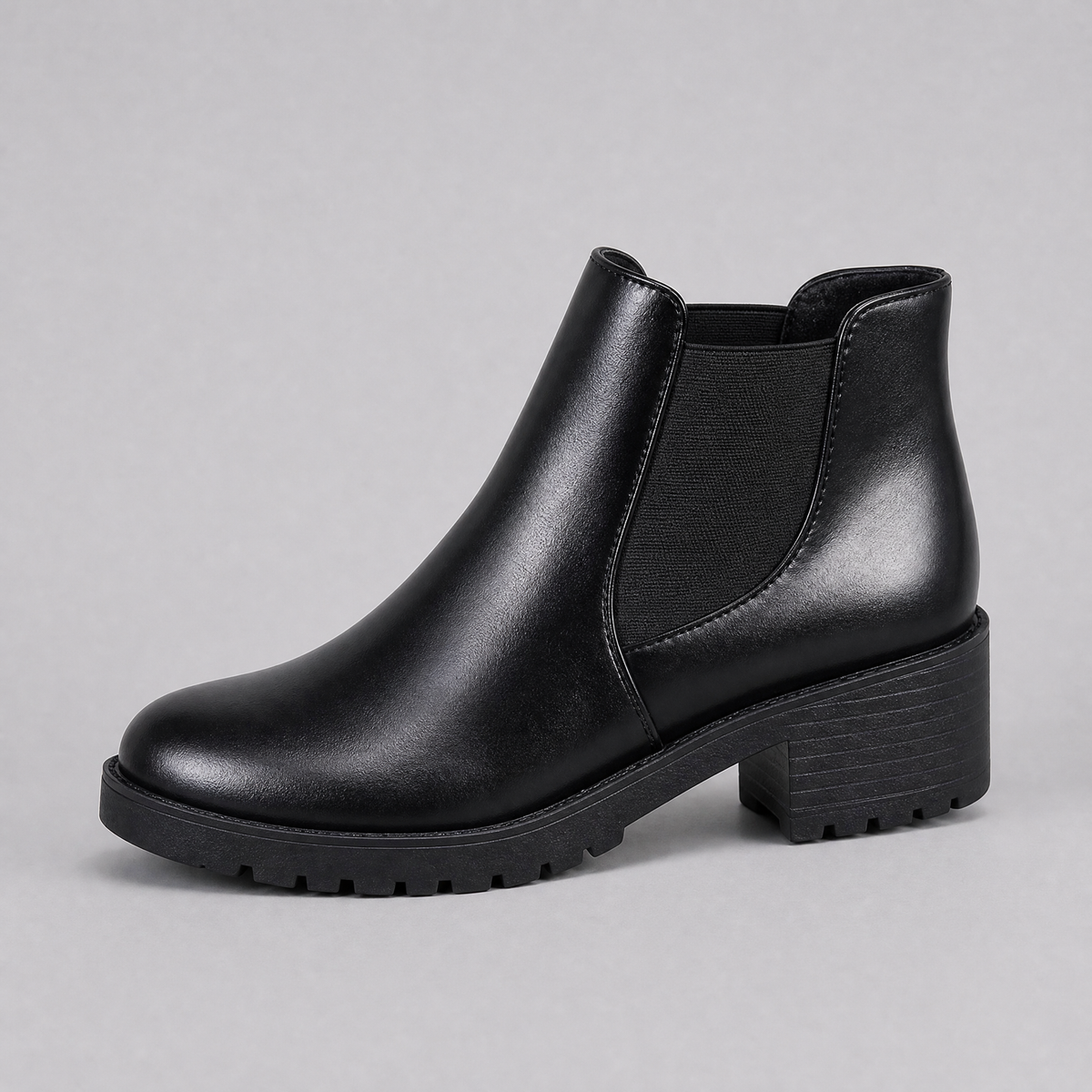 Women's Black Leather Low Block Heel Chelsea Ankle Boots