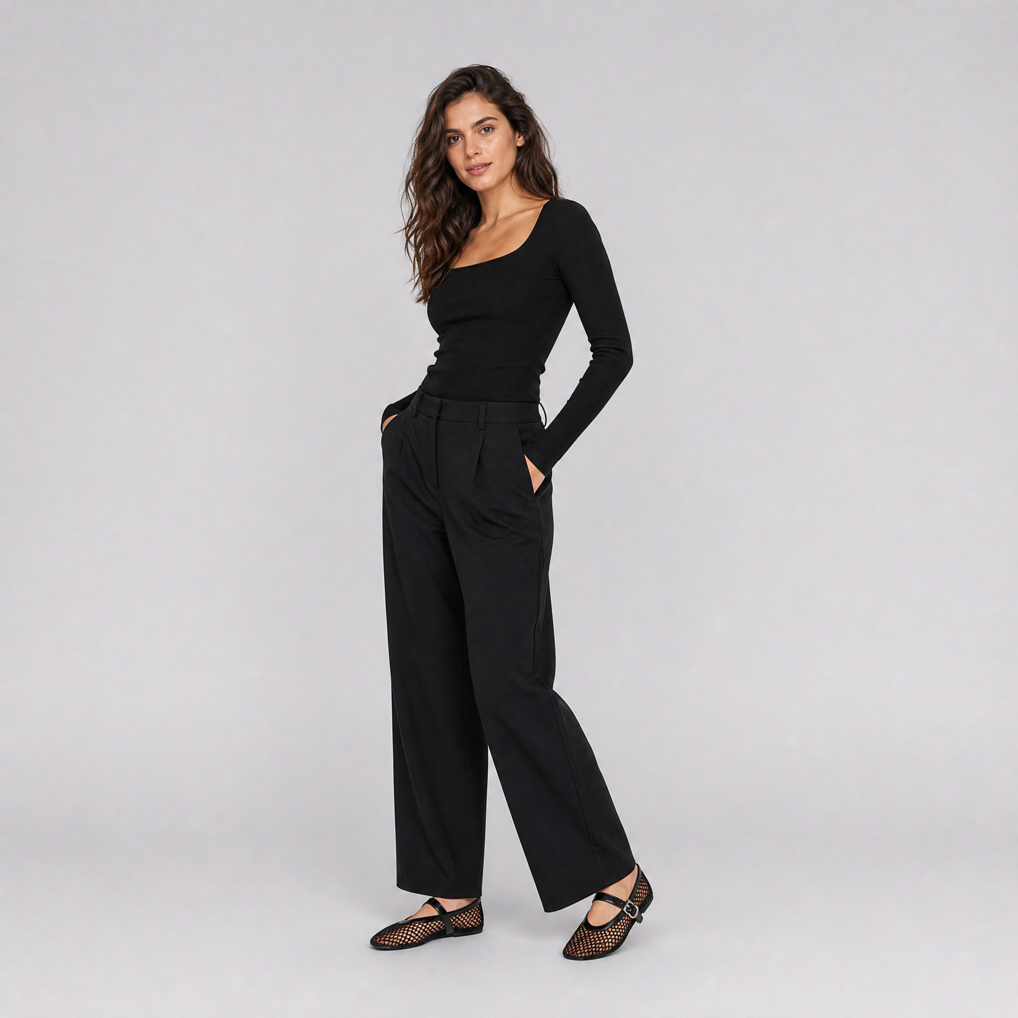 Women's Black Mesh Ballet Flats – Mary Jane Buckle Strap