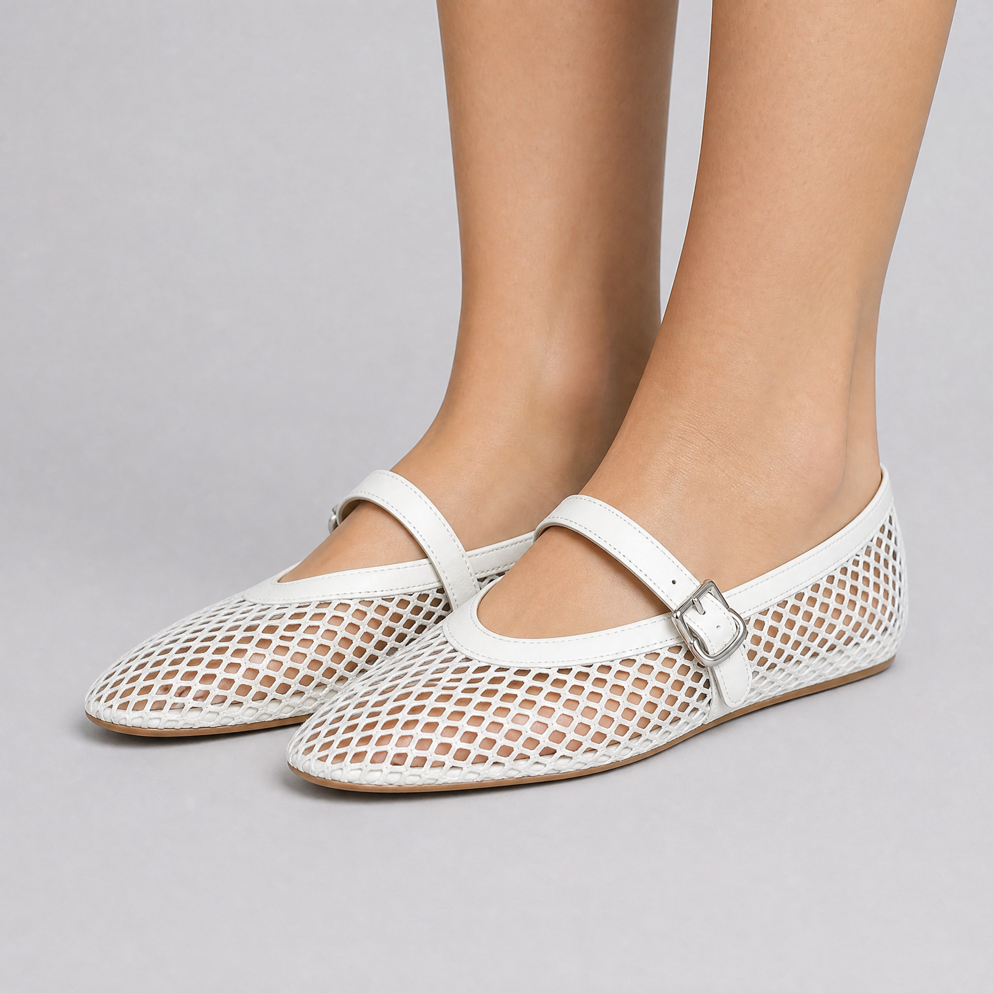 Women's Black Mesh Ballet Flats – Mary Jane Buckle Strap