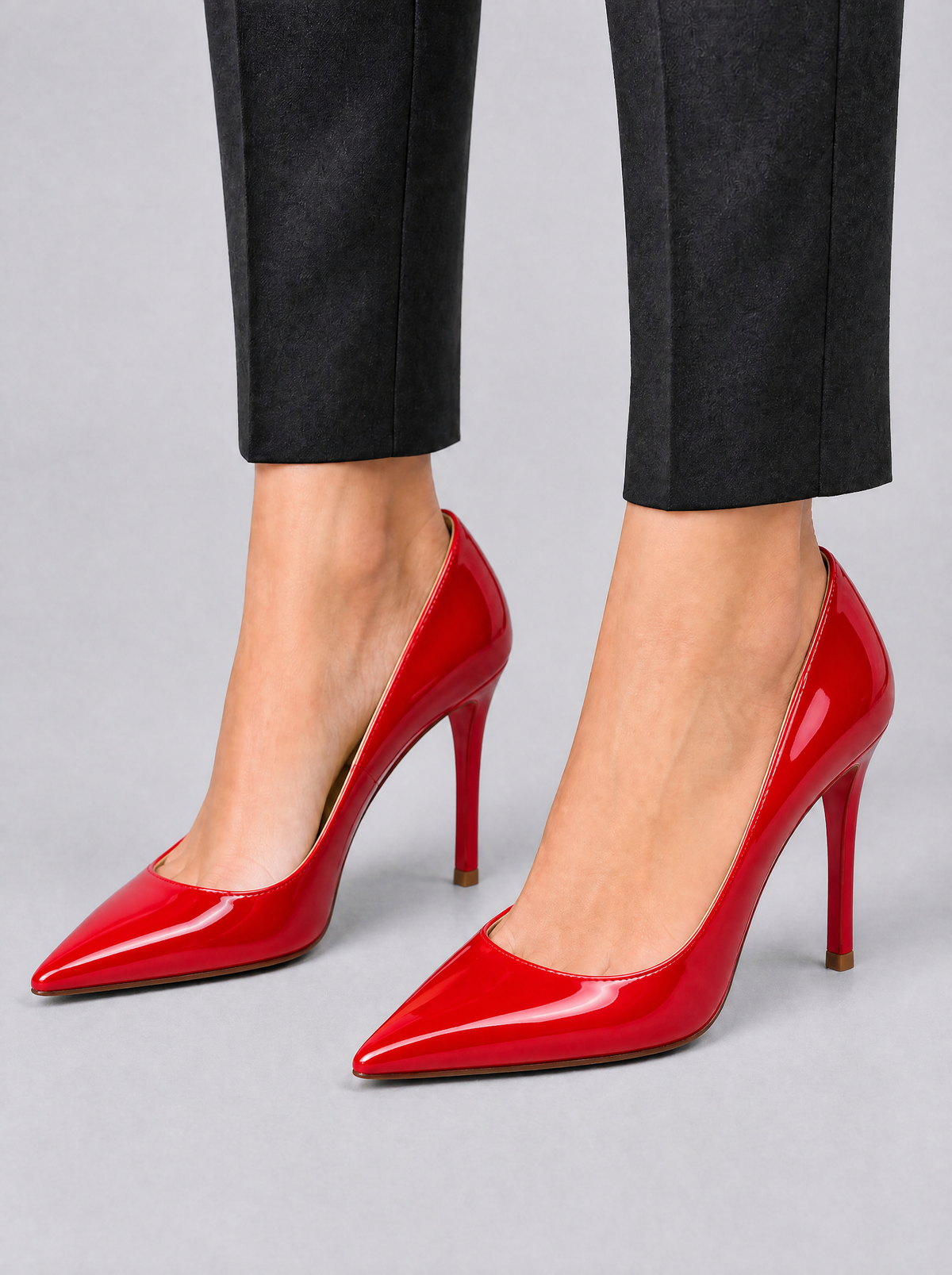Women's Faux Patent Leather Stiletto Court Shoes - Red colour view