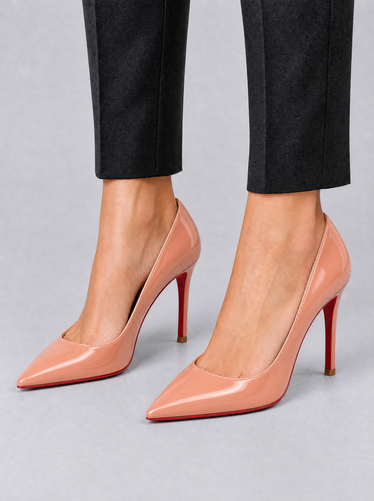Women's Faux Patent Leather Stiletto Court Shoes - Nude colour view